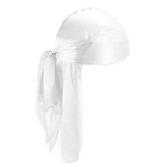 Jolie - Silk Durag Long Double Wide Straps - White