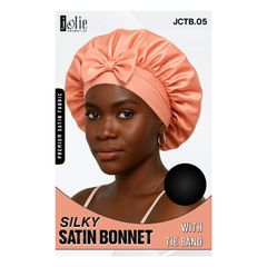 Jolie - Tie Band Silky Satin Bonnet - Peach