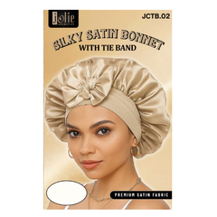 Jolie - Tie Band Silky Satin Bonnet - Beige