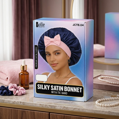 Jolie - Tie Band Silky Satin Bonnet - Blue/Pink