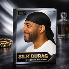 Jolie - Silk Durag Long Double Wide Straps - Black