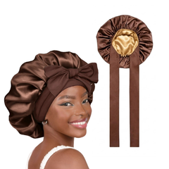 Jolie - Tie Band Silky Satin Bonnet - Brown