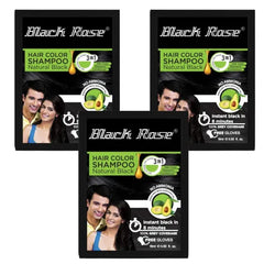 Black Rose Hair Color Shampoo Natural Black 3x 15ml Sachets