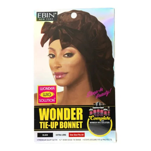 EBIN Wonder Wig Tie-Up Bonnet Black - Extra Long