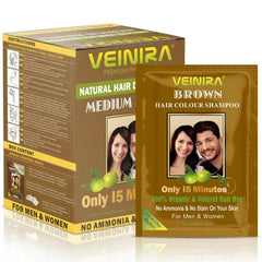 Veinira Natural Hair Colour Shampoo Medium Brown 10 All-in-One Sachets x 25ml