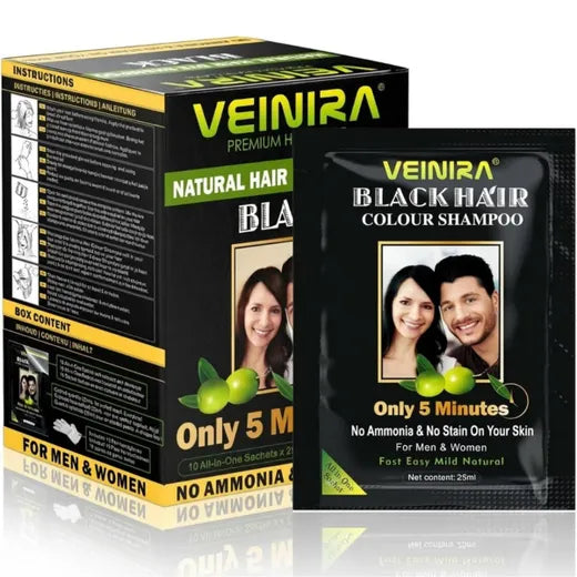 Veinira Natural Hair Colour Shampoo Black 10 All-in-One Sachets x 25ml