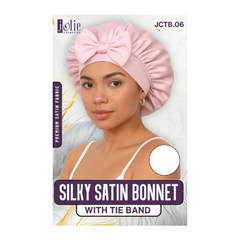 Jolie - Tie Band Silky Satin Bonnet - Pink