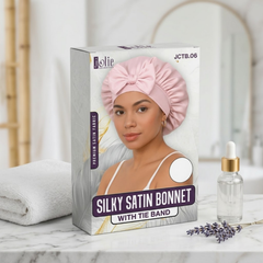 Jolie - Tie Band Silky Satin Bonnet - Pink