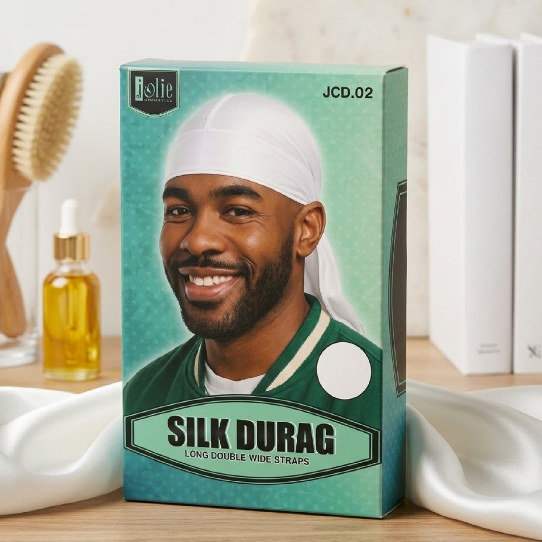 Jolie - Silk Durag Long Double Wide Straps - White