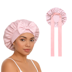 Jolie - Tie Band Silky Satin Bonnet - Pink