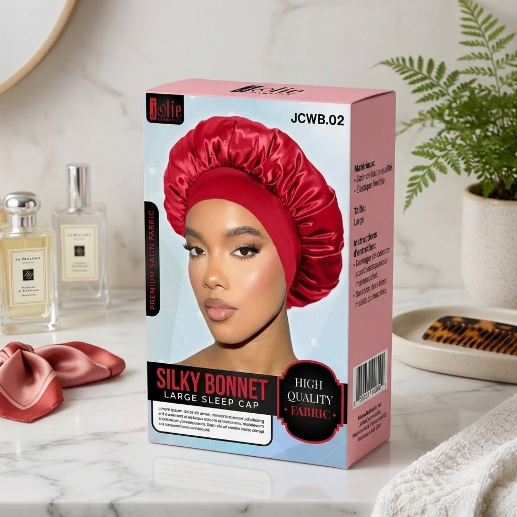 Jolie - Silk Bonnet Large Sleep Cap - Red