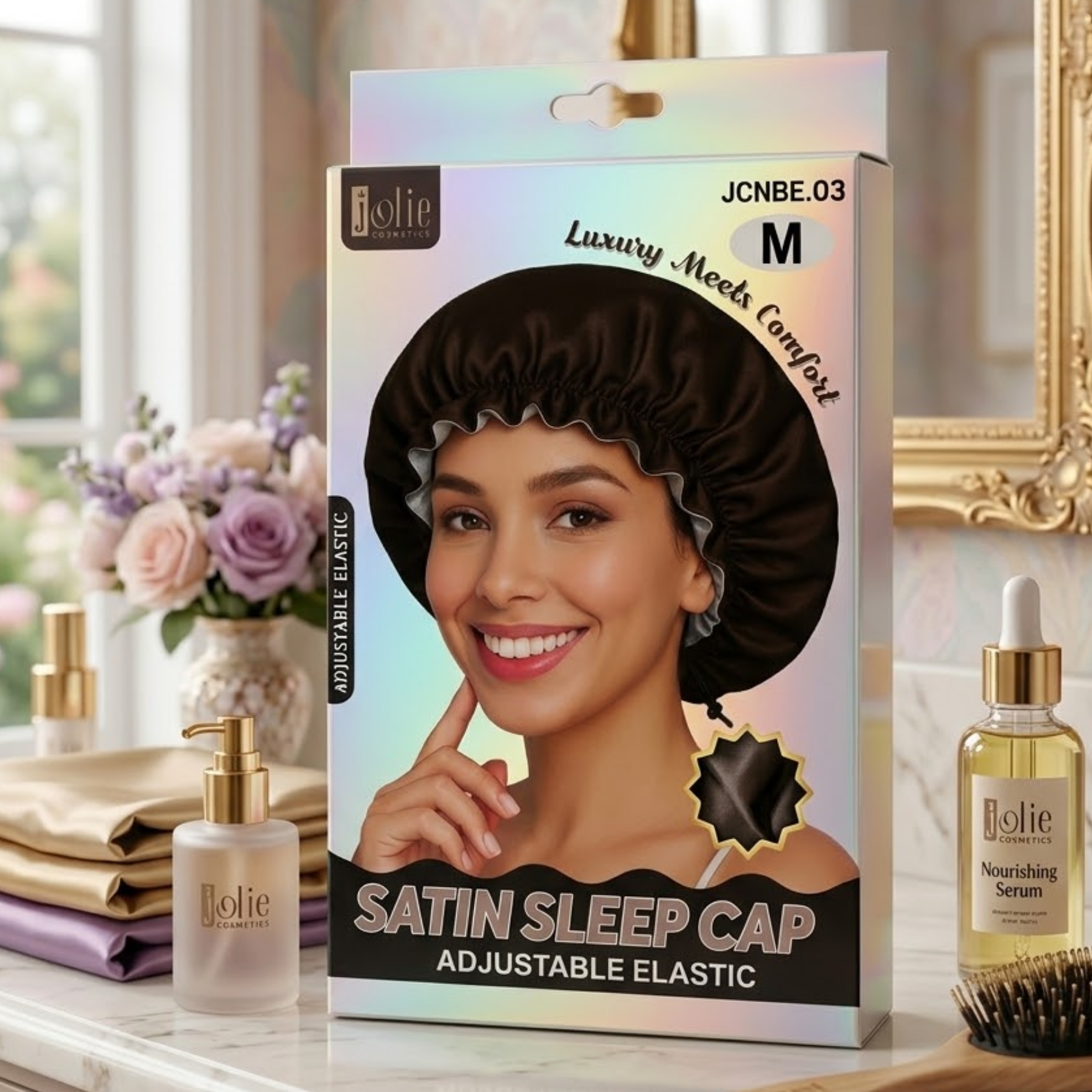 Jolie - Satin Sleep Cap - Brown