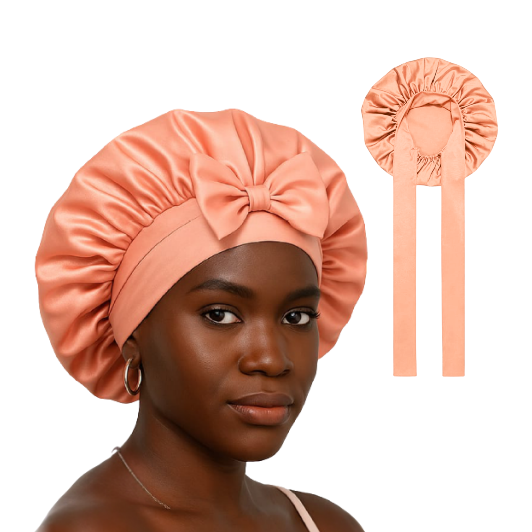 Jolie - Tie Band Silky Satin Bonnet - Peach