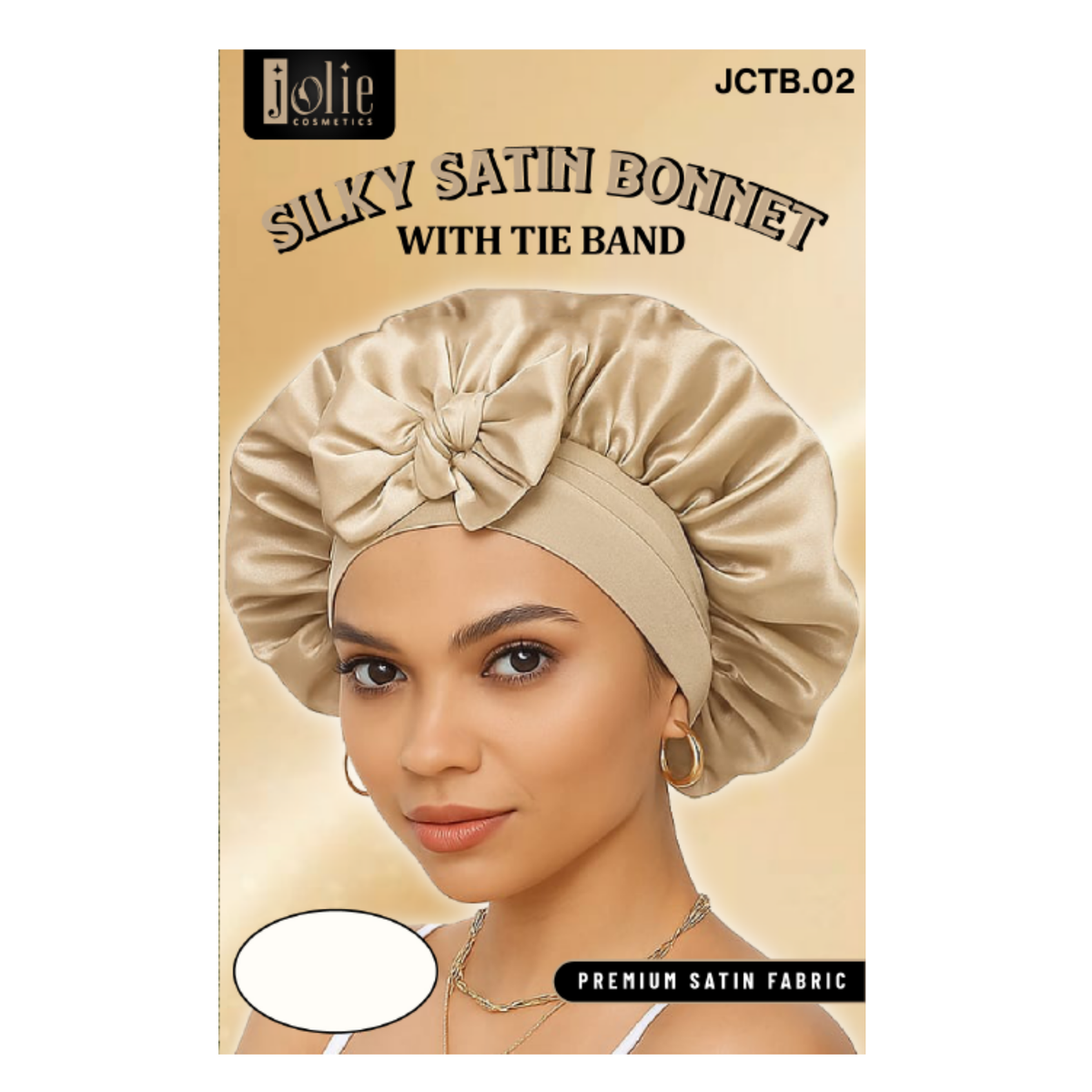 Jolie - Tie Band Silky Satin Bonnet - Beige