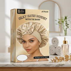 Jolie - Tie Band Silky Satin Bonnet - Beige
