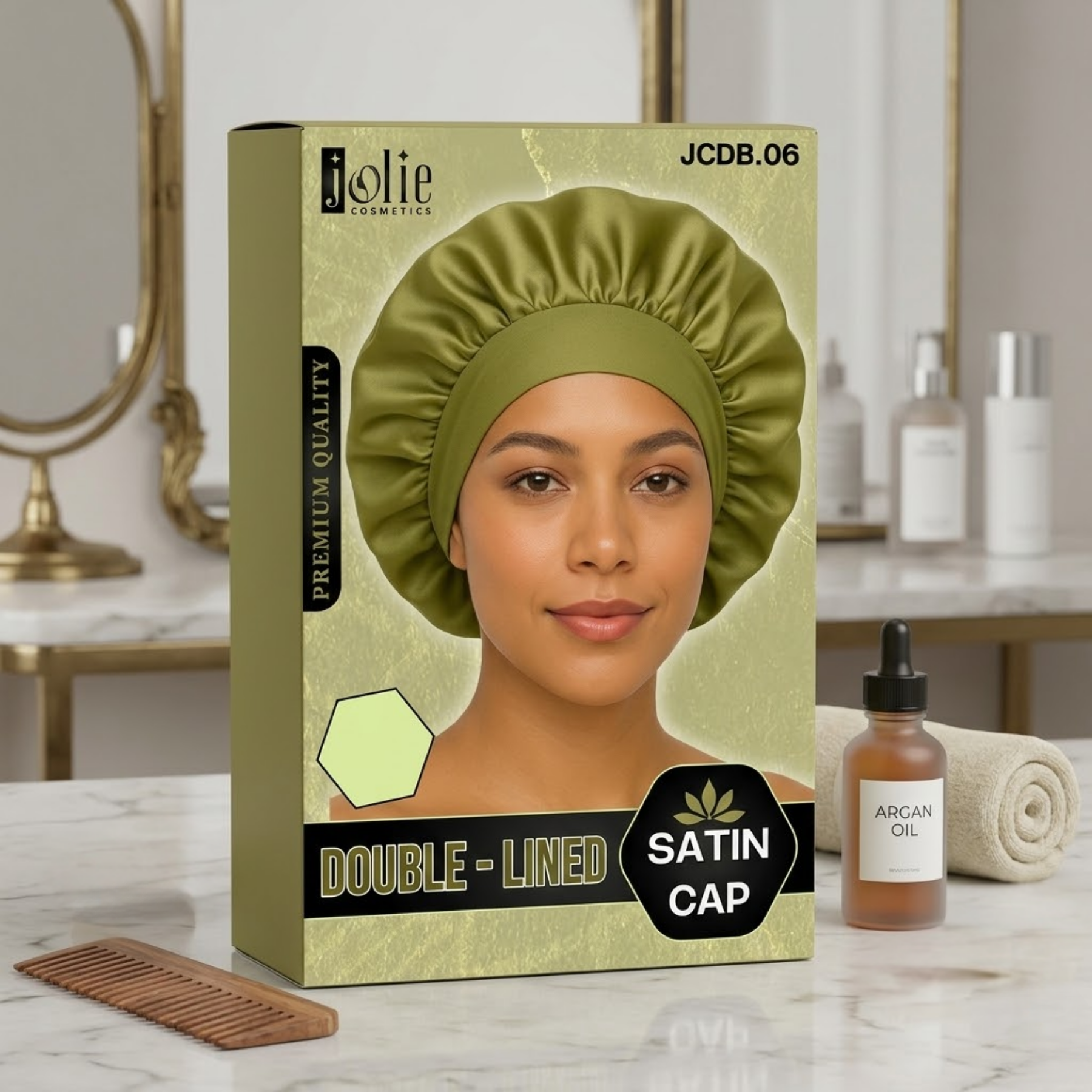 Jolie - Double Lined Satin Cap - Green