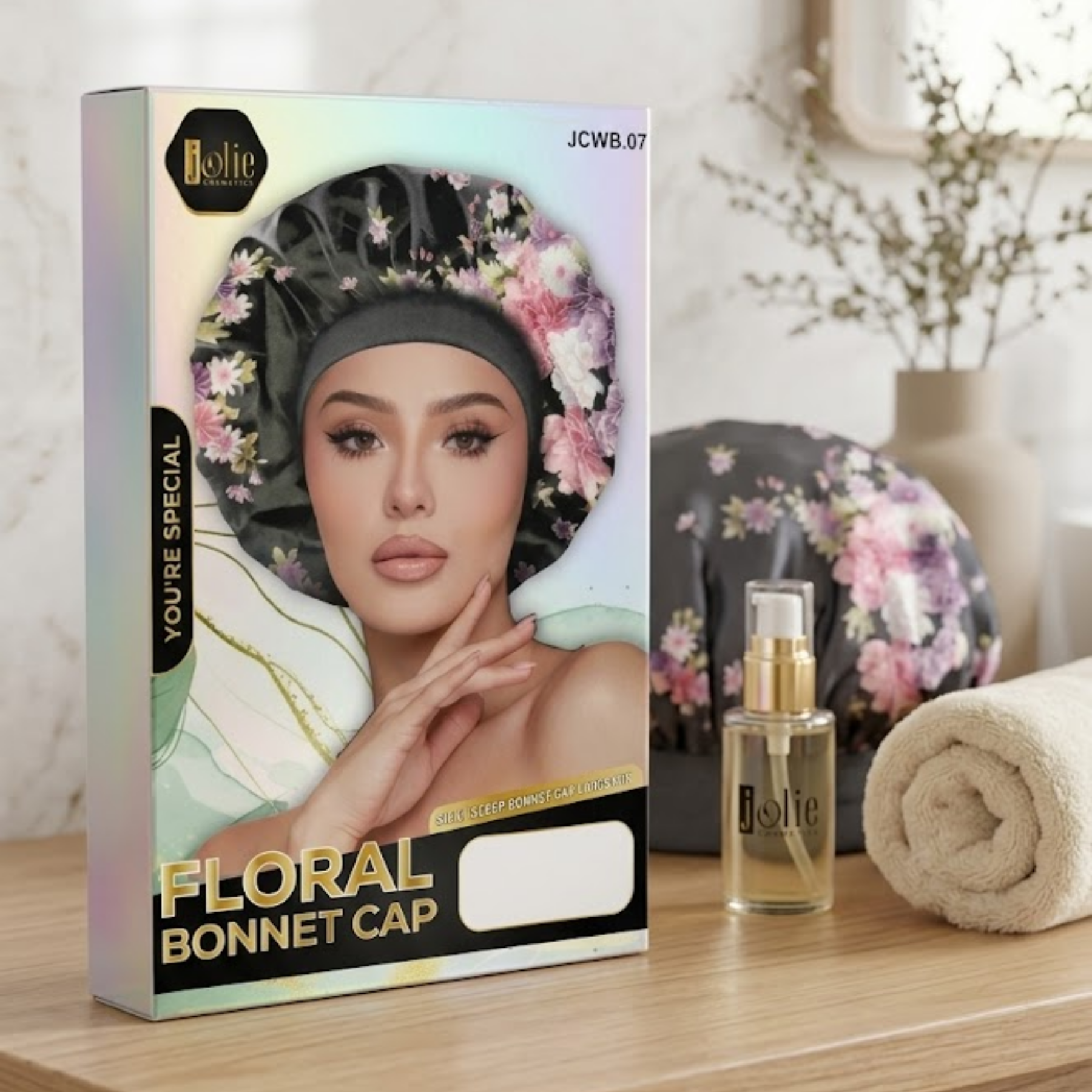 Jolie - Silk Bonnet Large Sleep Cap - Floral