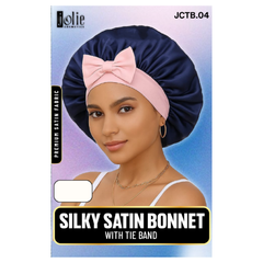 Jolie - Tie Band Silky Satin Bonnet - Blue/Pink