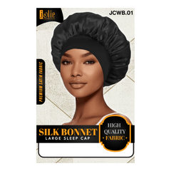Jolie - Silk Bonnet Large Sleep Cap - Black