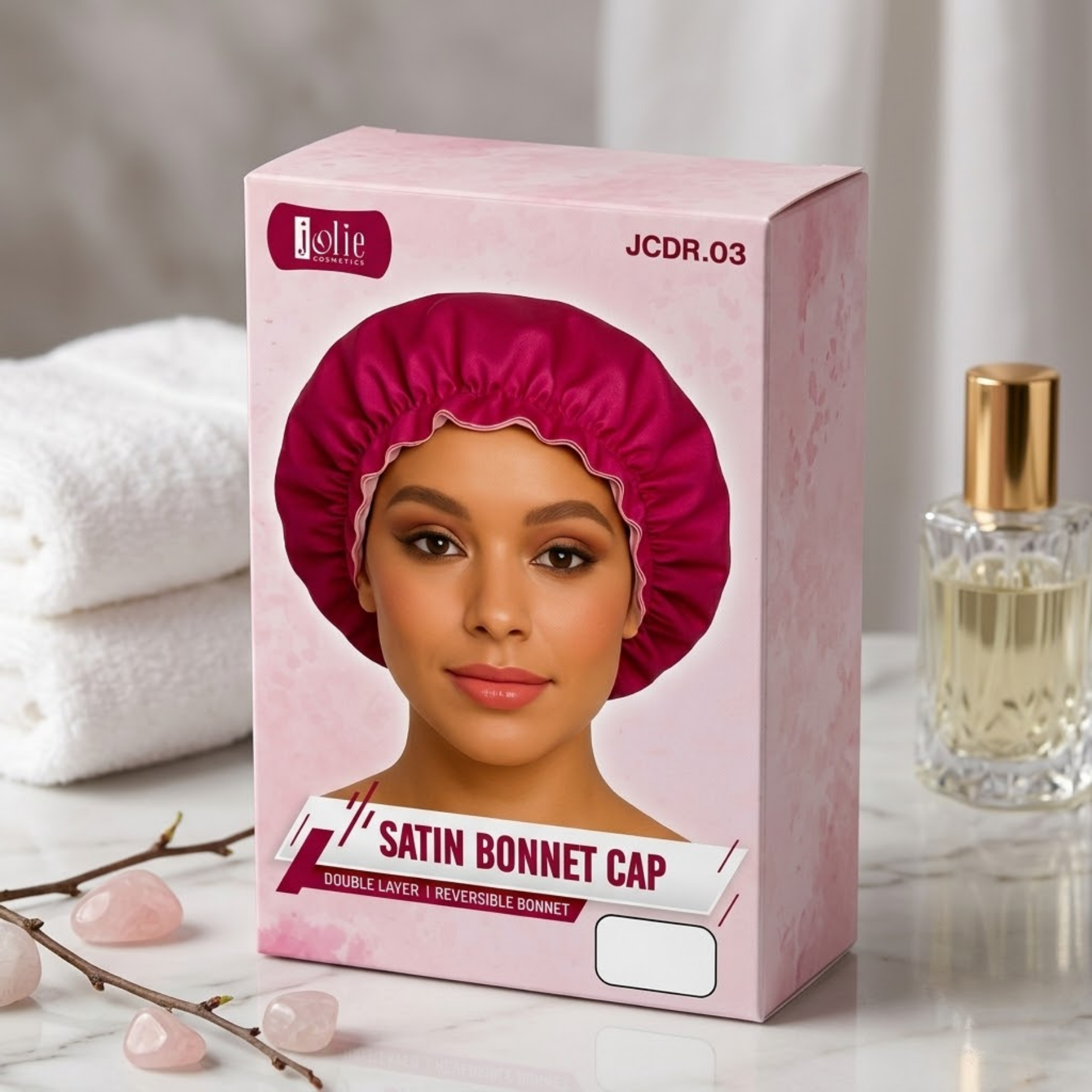 Jolie - Satin Bonnet Cap - Pink
