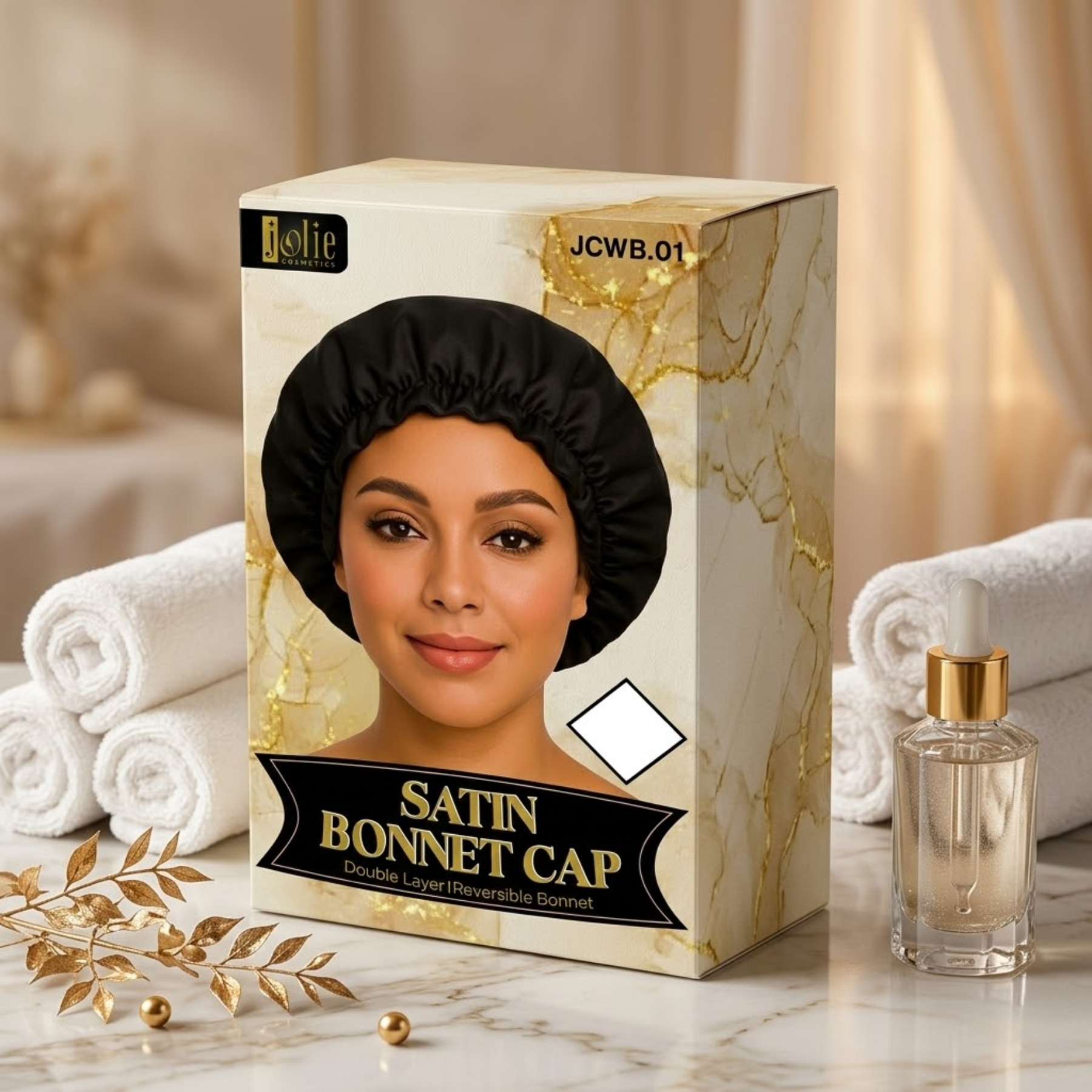 Jolie - Satin Bonnet Cap - Black