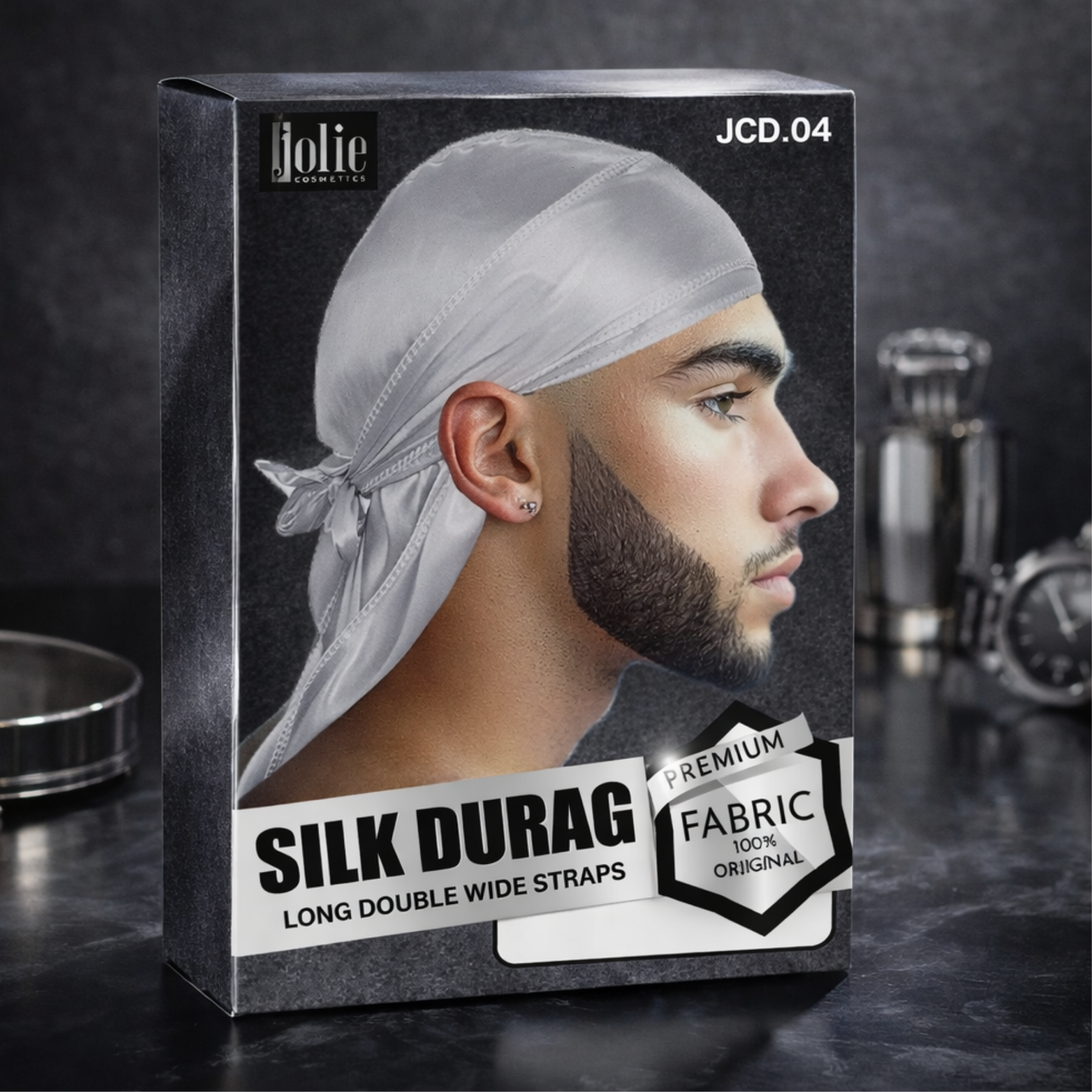 Jolie - Silk Durag Long Double Wide Straps - Grey
