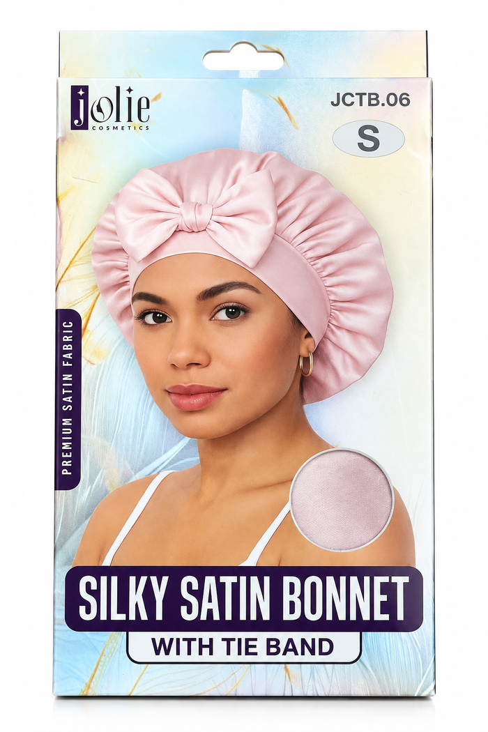 Silky satin bonnet with tie band
