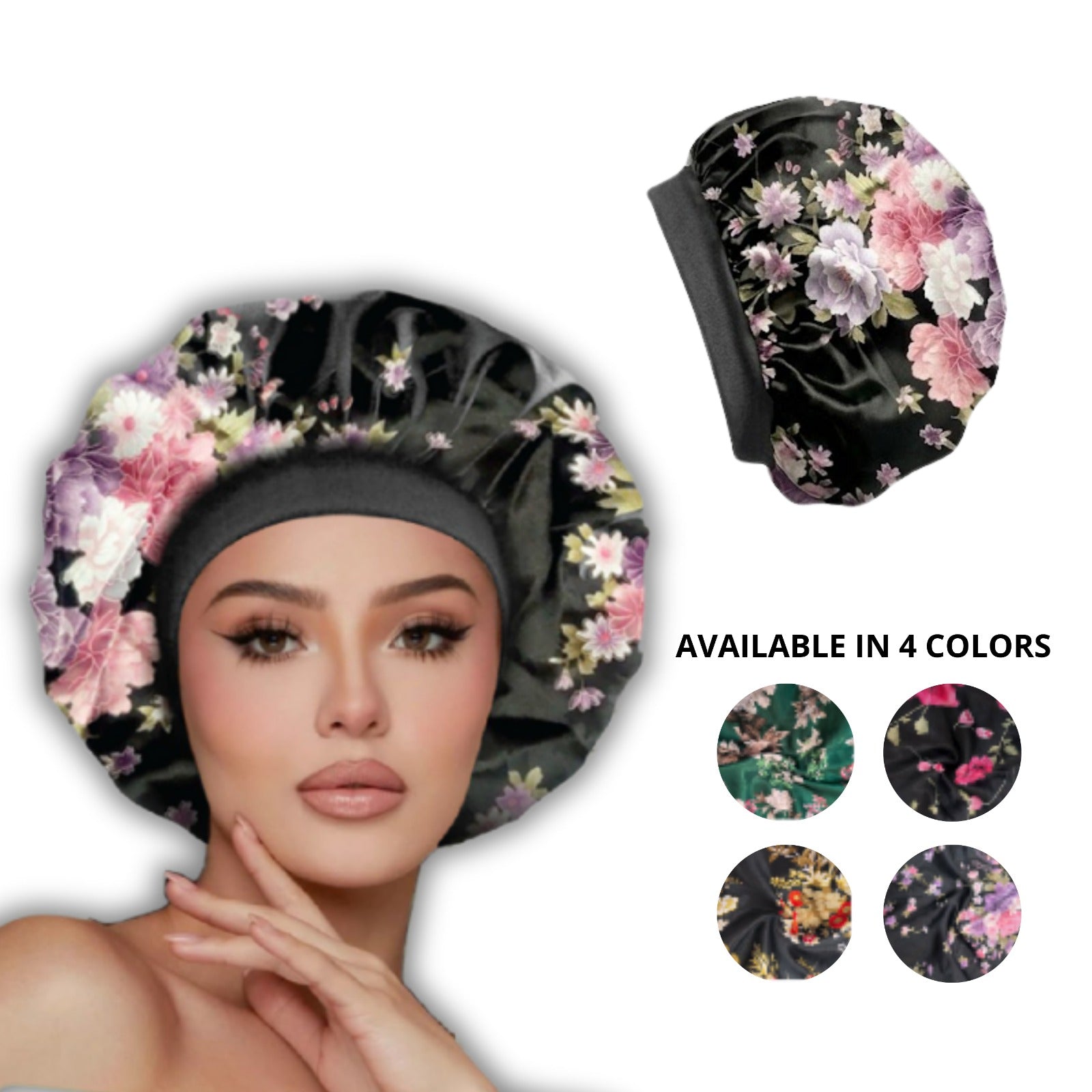 Jolie - Silk Bonnet Large Sleep Cap - Floral