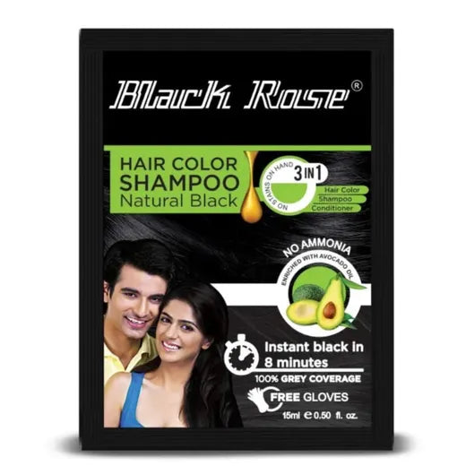 Black Rose Hair Color Shampoo Natural Black 15ml Sachet