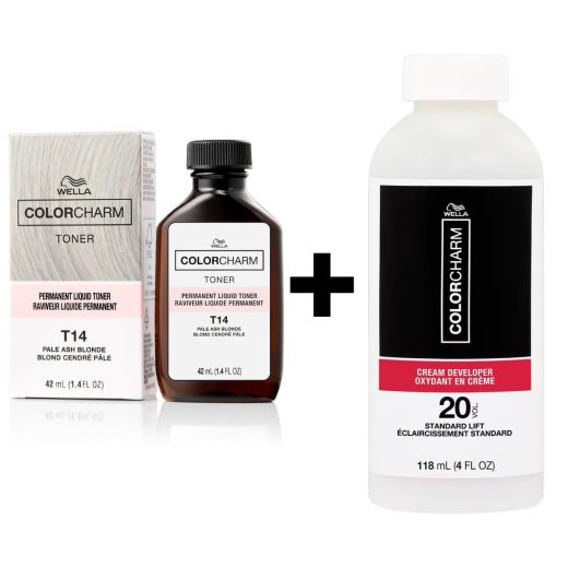 Wella Colorcharm Permanent Liquid Toner T14 Pale Ash Blonde 42ml + 20 Volume Developer 118ml Duo