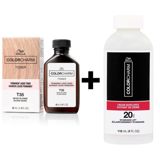 Wella Colorcharm Permanent Liquid Toner T35 Beige Blonde 42ml + 20 Volume Developer 118ml Duo