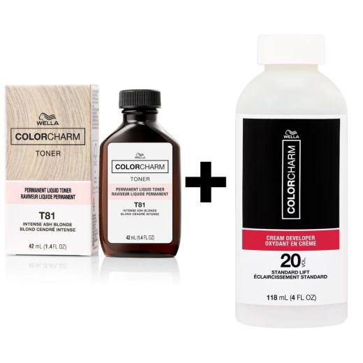 Wella Colorcharm Permanent Liquid Toner T81 Intense Ash Blonde 42ml + 20 Volume Developer 118ml Duo